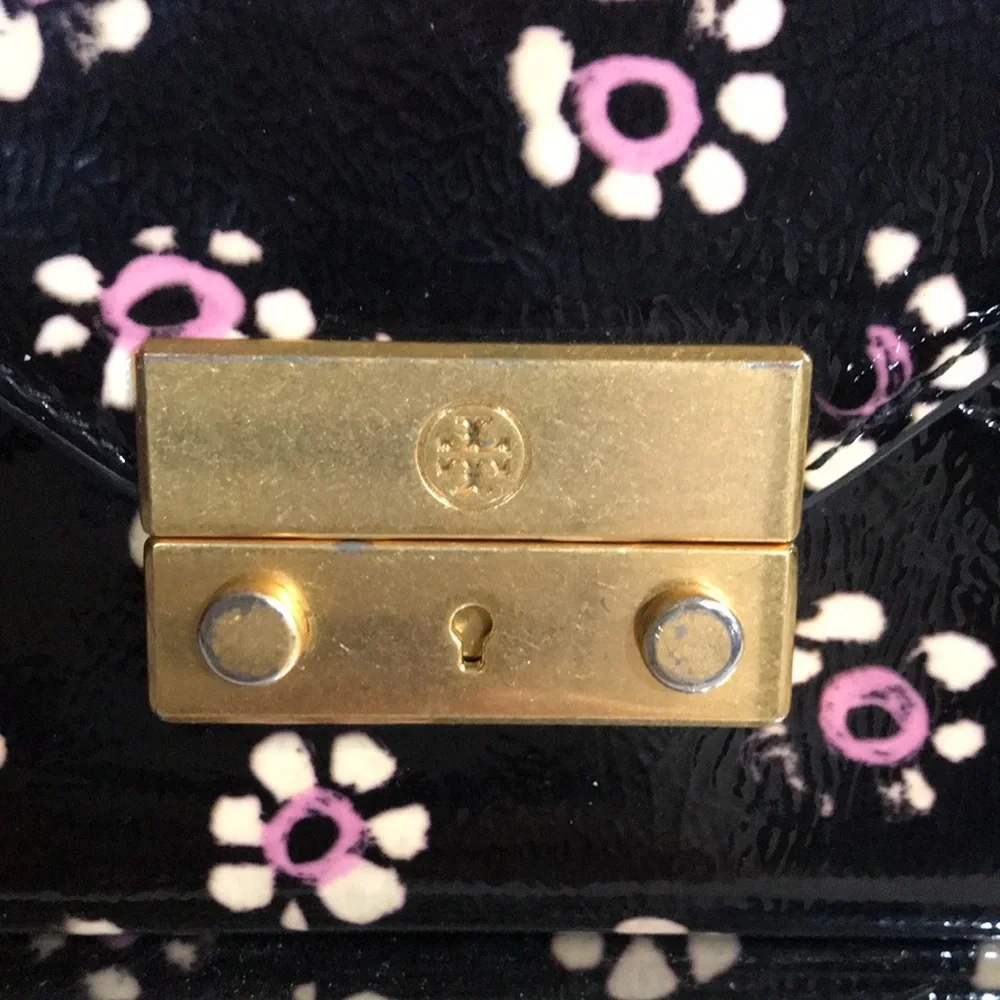 Tory Burch Patent Leather Flower Printed Wallet